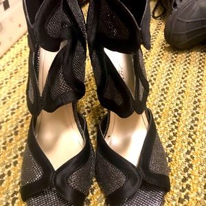 Silver and black heels size 7